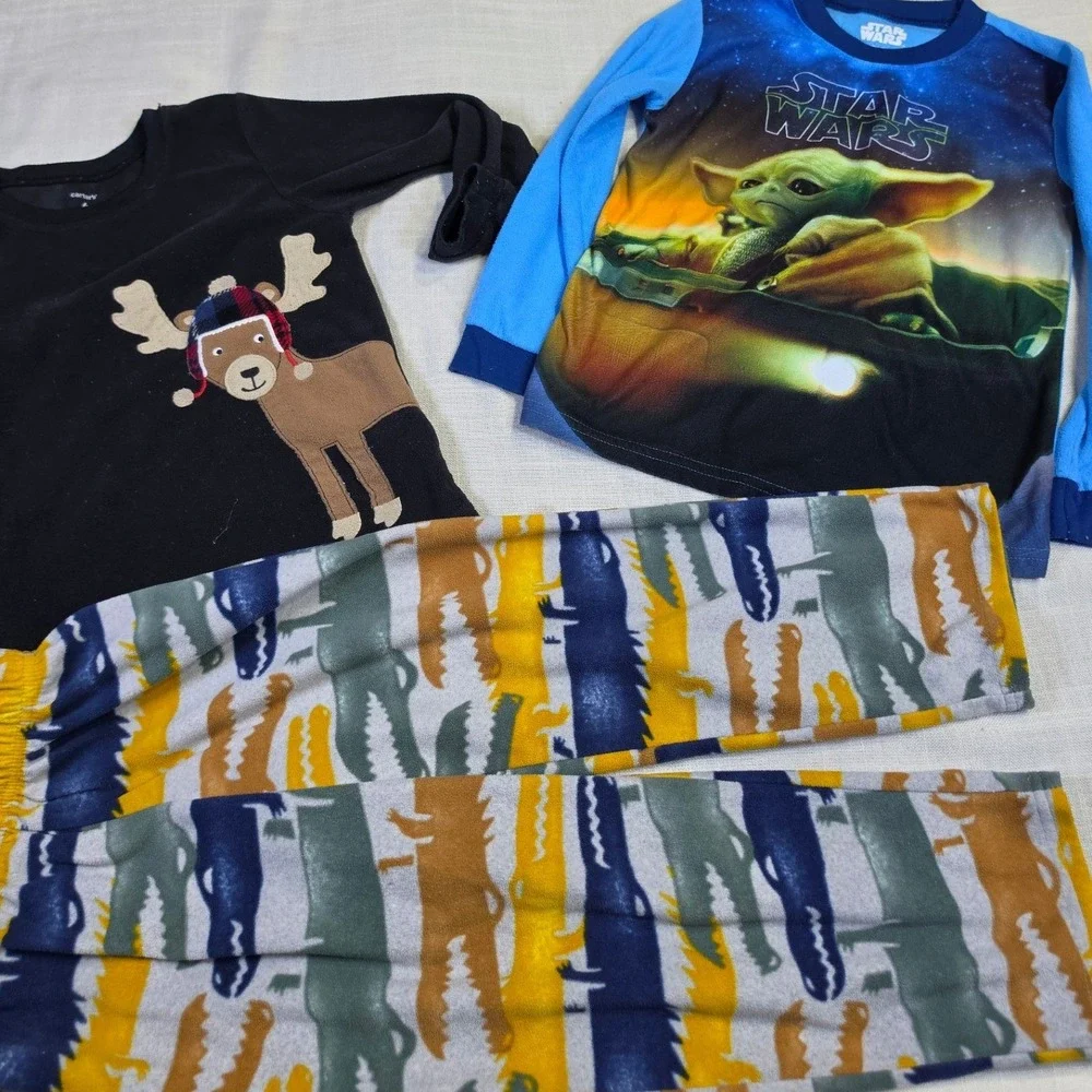 Star Wars Grogu & Carters Moose Alligator Fleece Pajama Set Bundle Boys 6 6/7